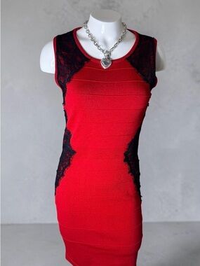 XOXO-Red Lace-Accent Sleeveless Bodycon Dress-size Large